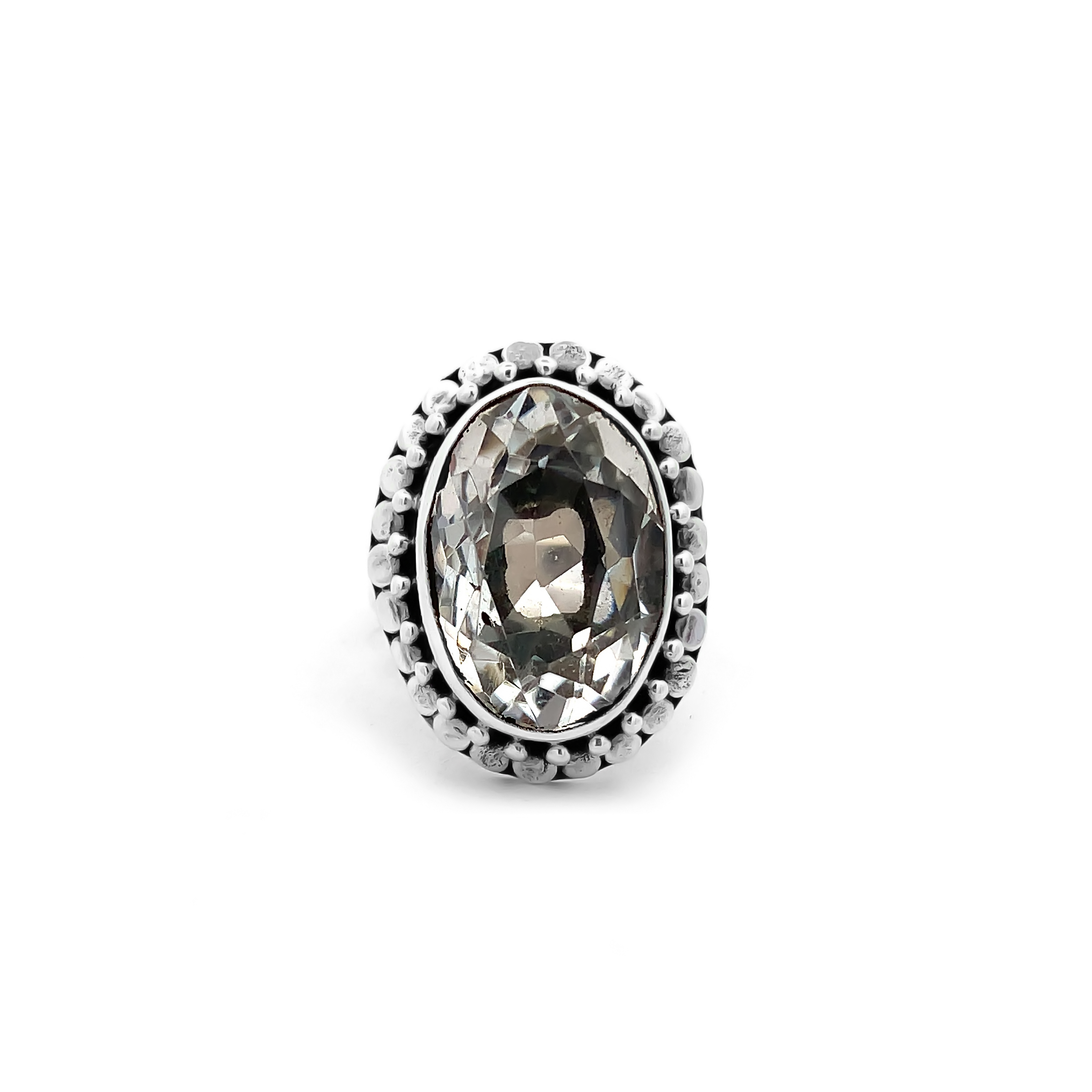 Natural oval crystal Silver Ring.  925 Sterling Silver Ring 