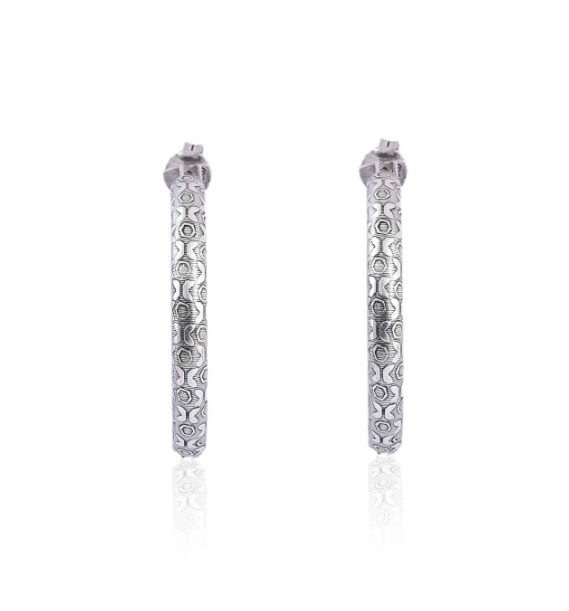 Silver embossed hoop earring