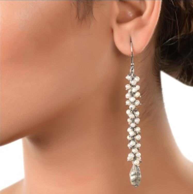 Silver pearl cardamom Earring